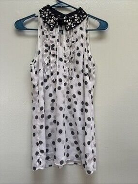 White House Black Market Sz 4 Black White Polka Dot Rhinestone Detachable Collar